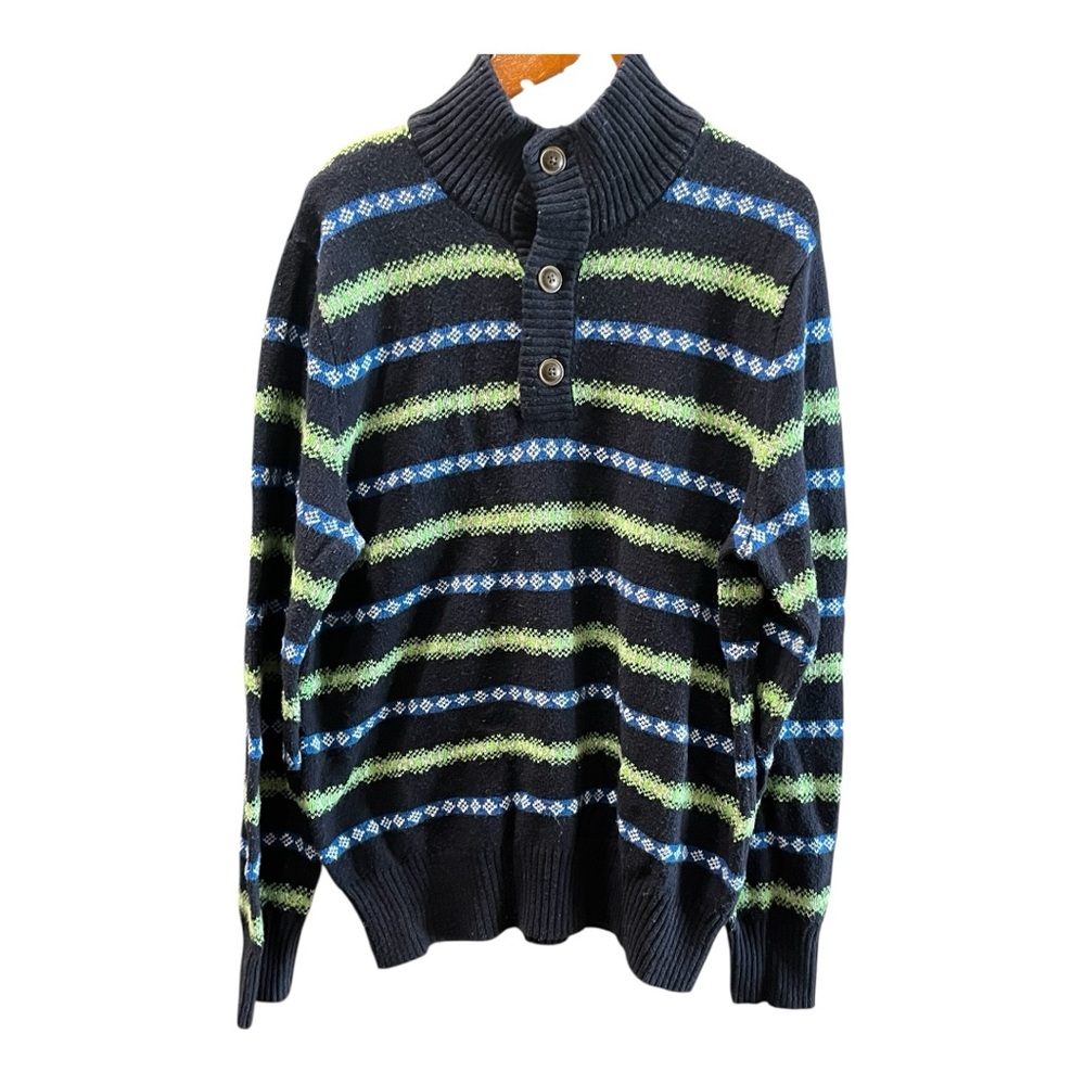 American Eagle Outfitters Men’s Striped Mock Neck Sweater‎ Navy Green Blue Large